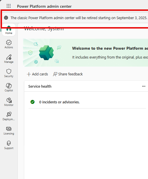 Microsoft Power Platform Admin Console
